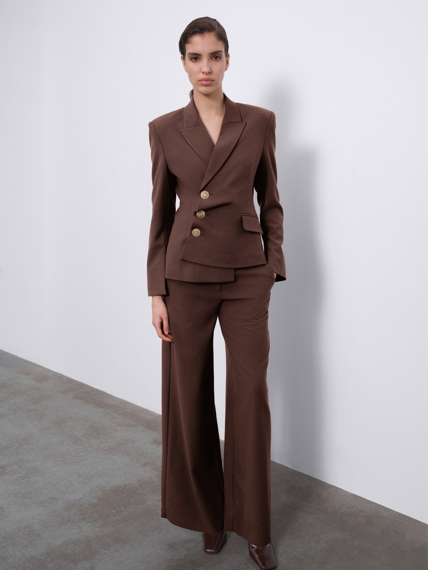 Oris Asymmetric Twist Tailored Blazer — Chocolate