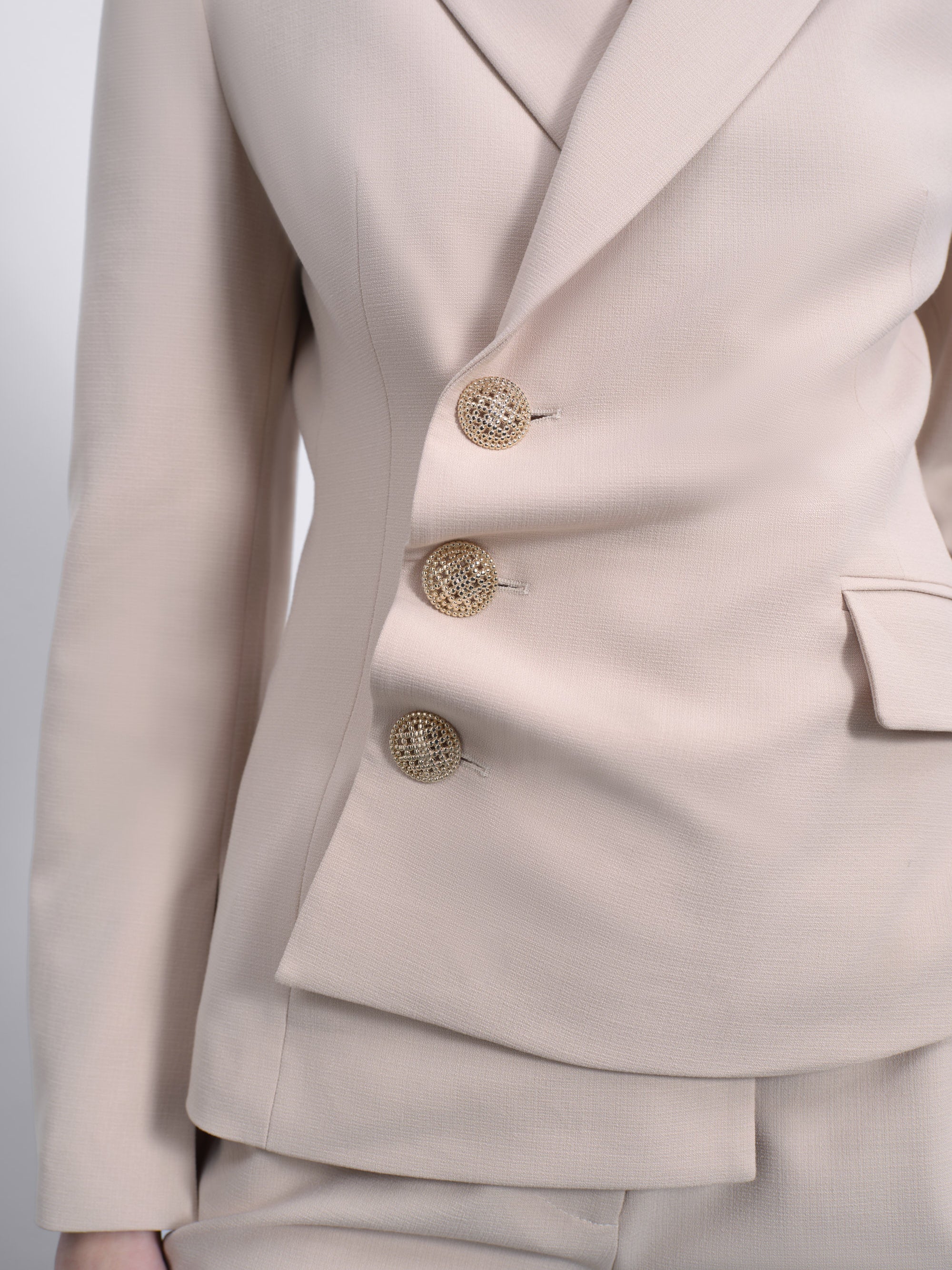 Oris Asymmetric Twist Tailored Blazer — Warm Beige