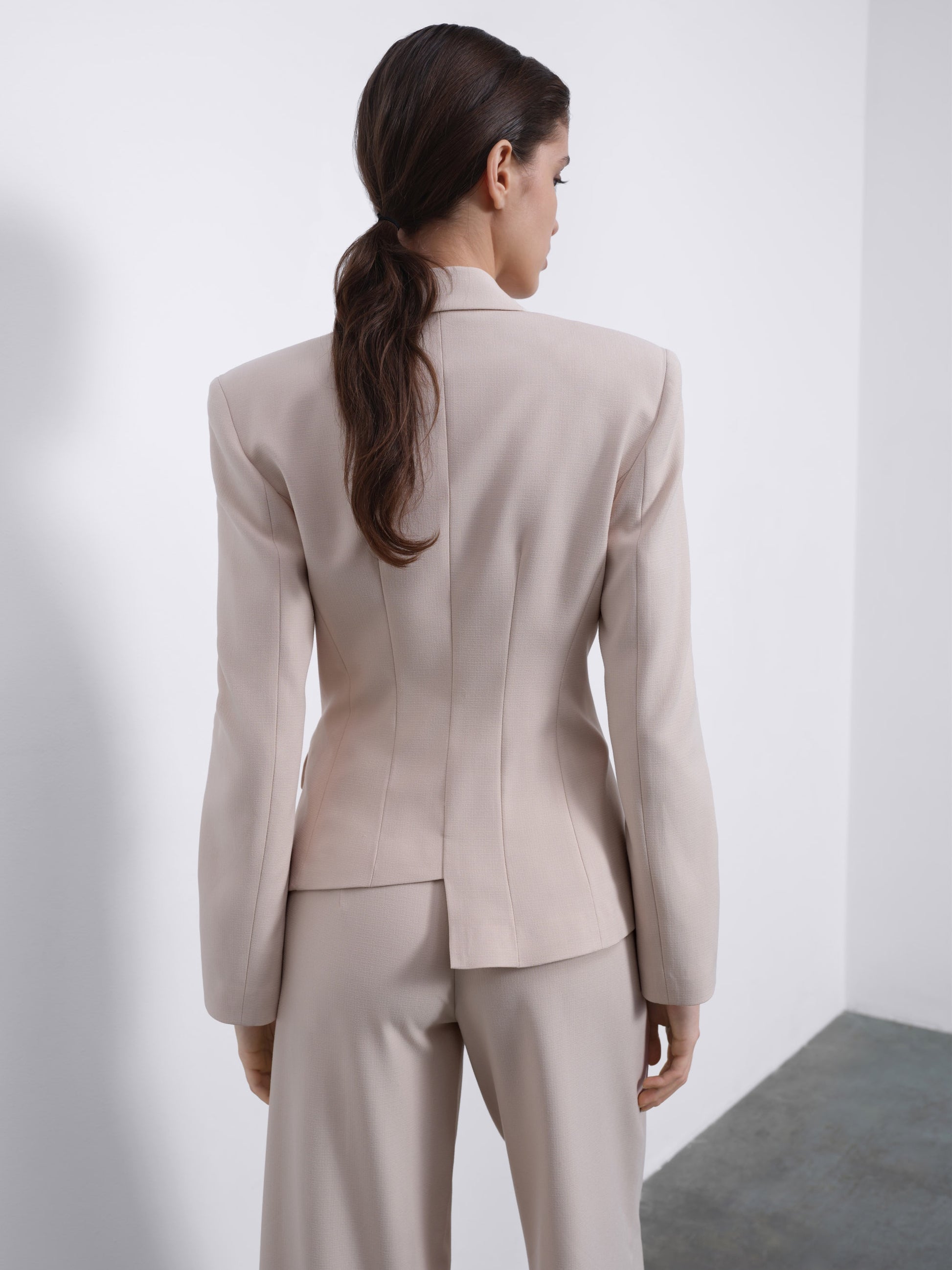 Oris Asymmetric Twist Tailored Blazer — Warm Beige