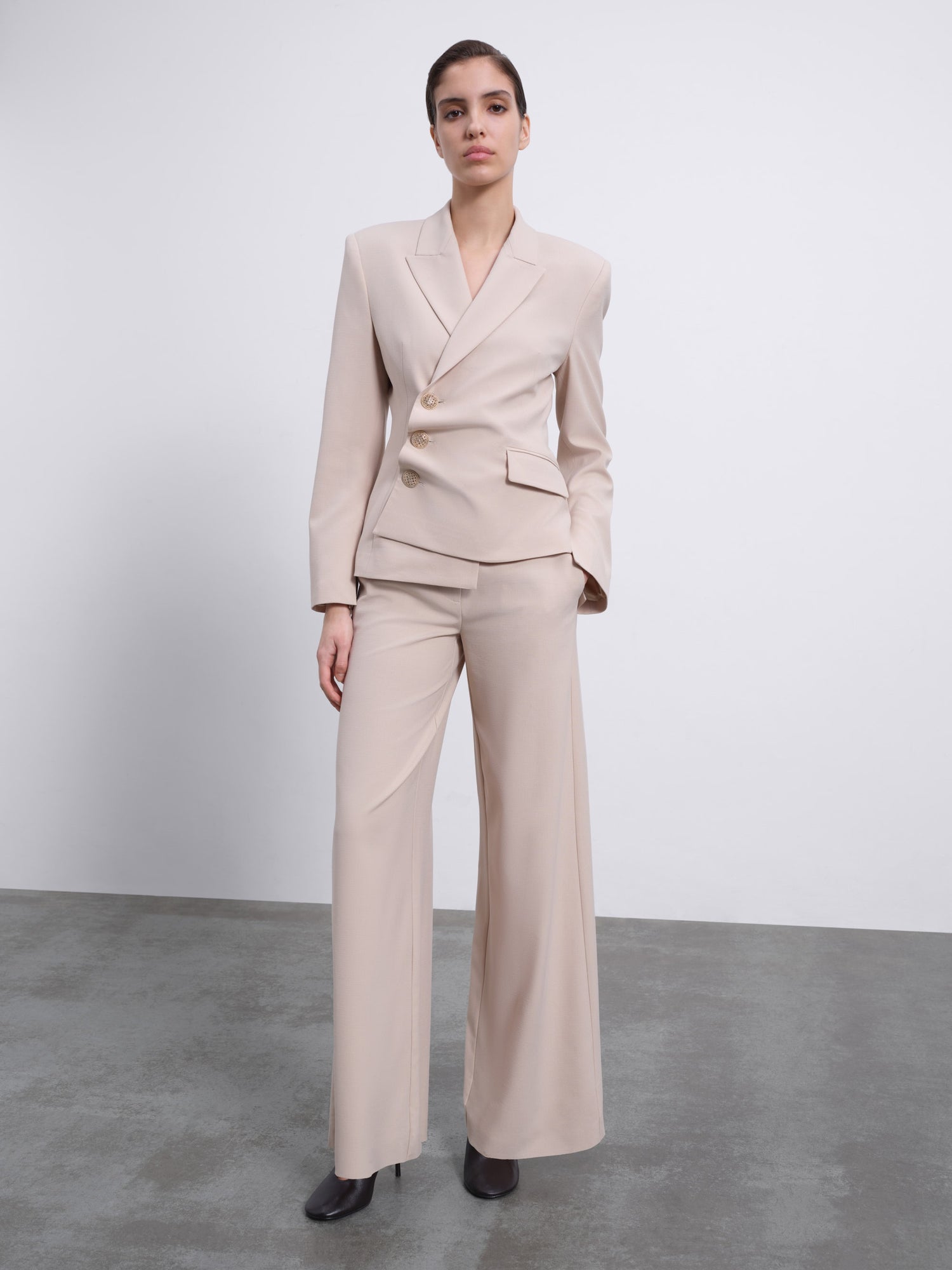 Oris Asymmetric Twist Tailored Blazer — Warm Beige