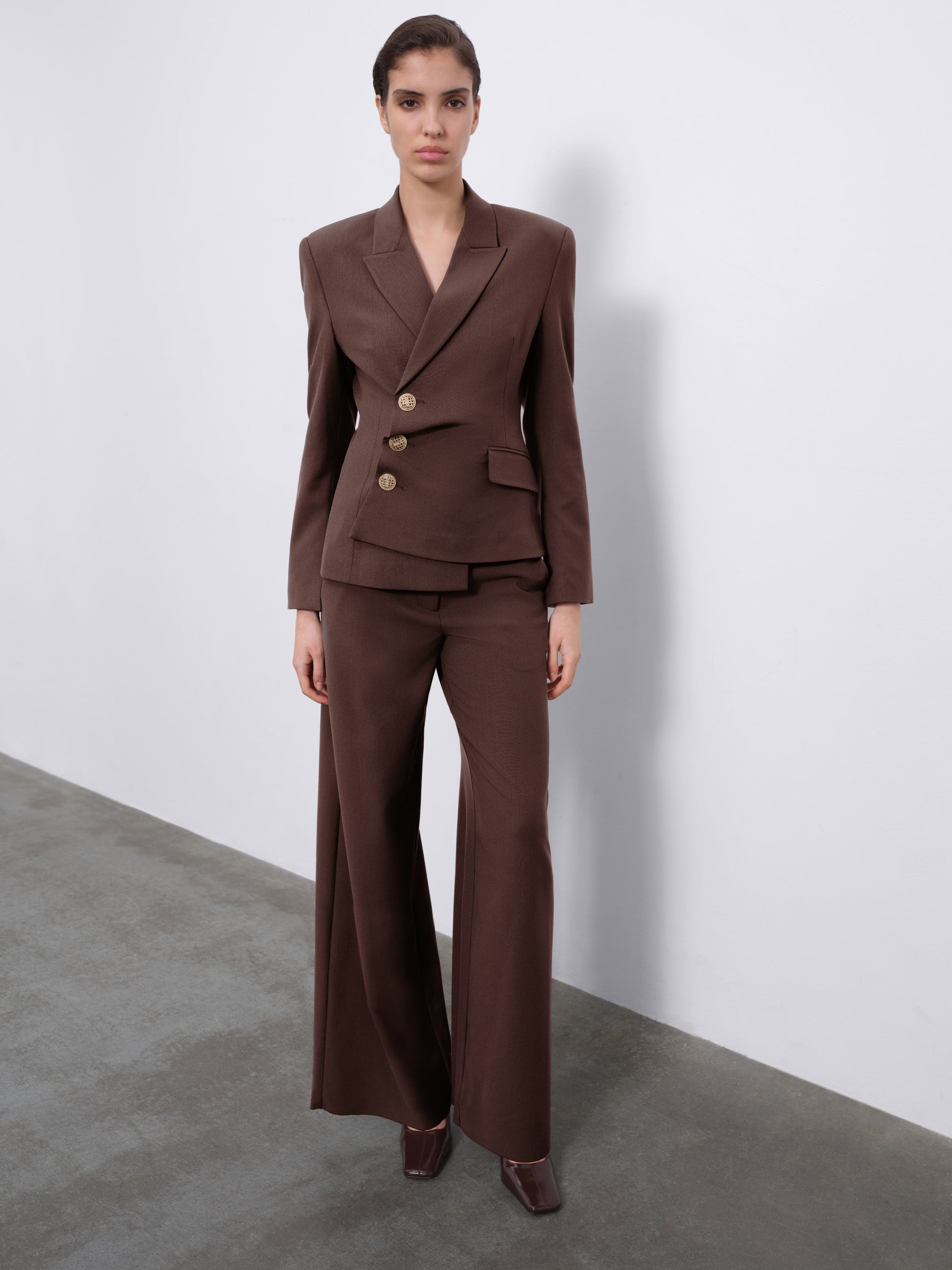 Oris Tailored Wide-Leg Trousers — Chocolate