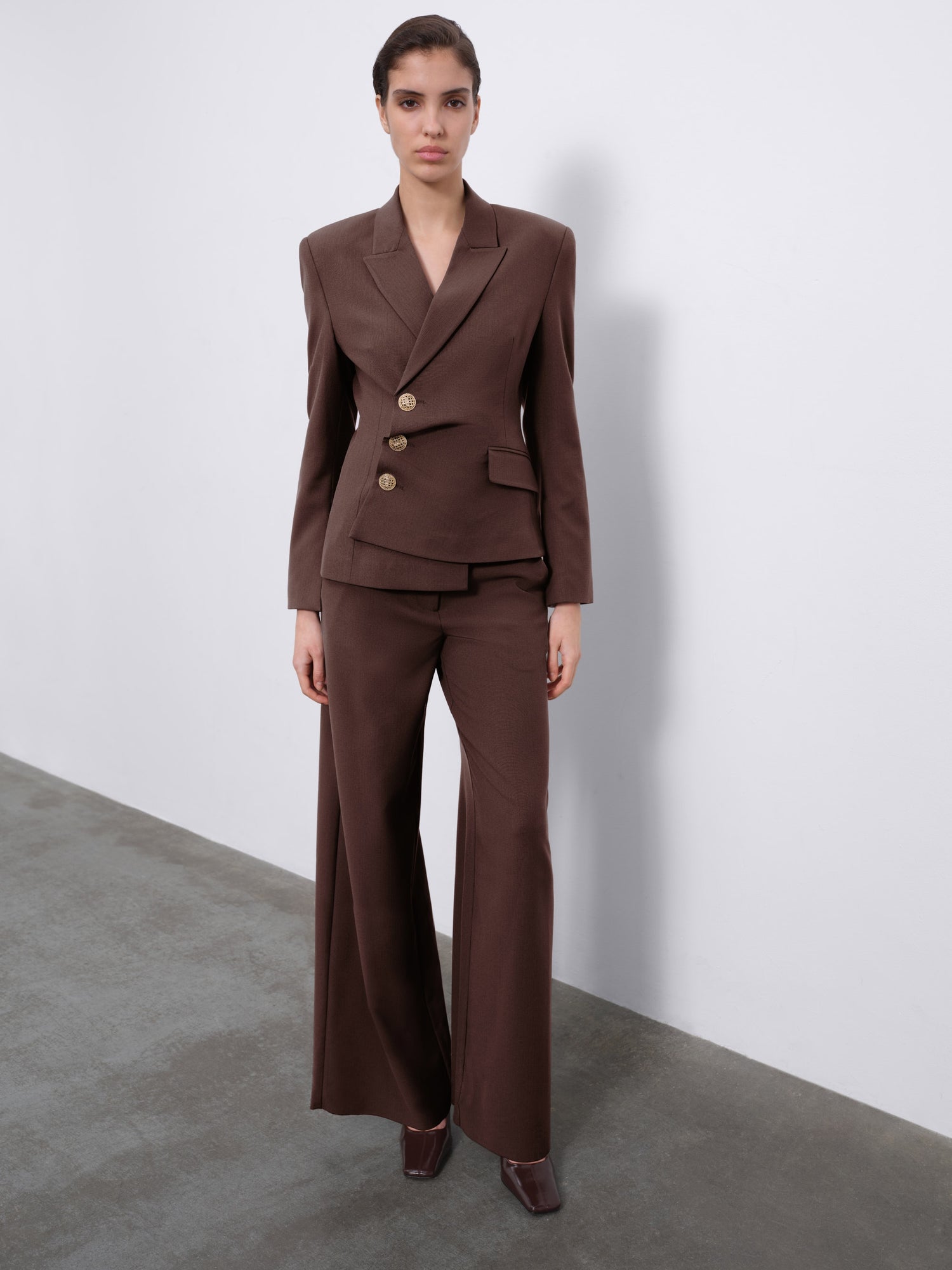 Oris Tailored Wide-Leg Trousers — Chocolate