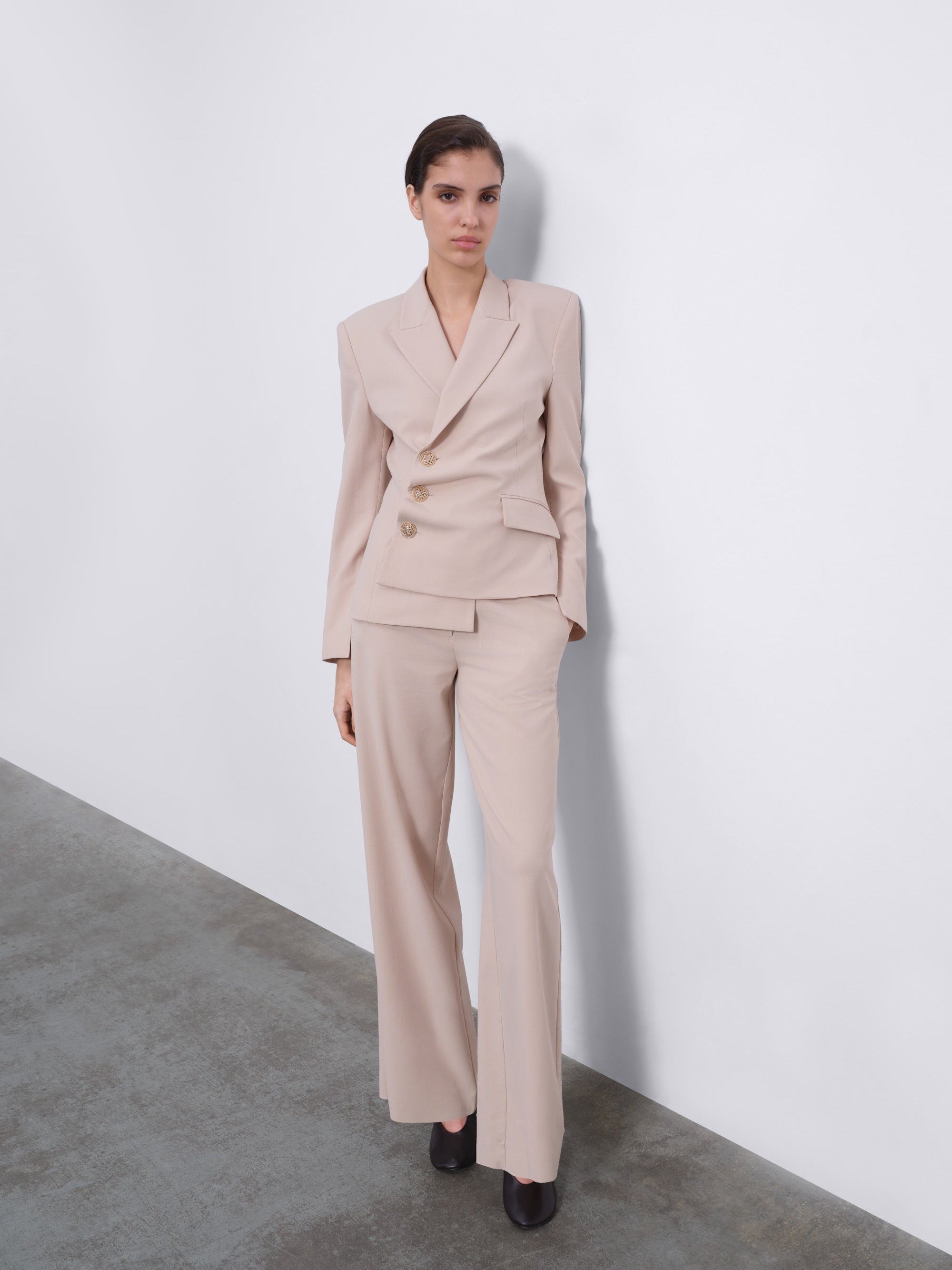 Oris Tailored Wide-Leg Trousers — Warm Beige
