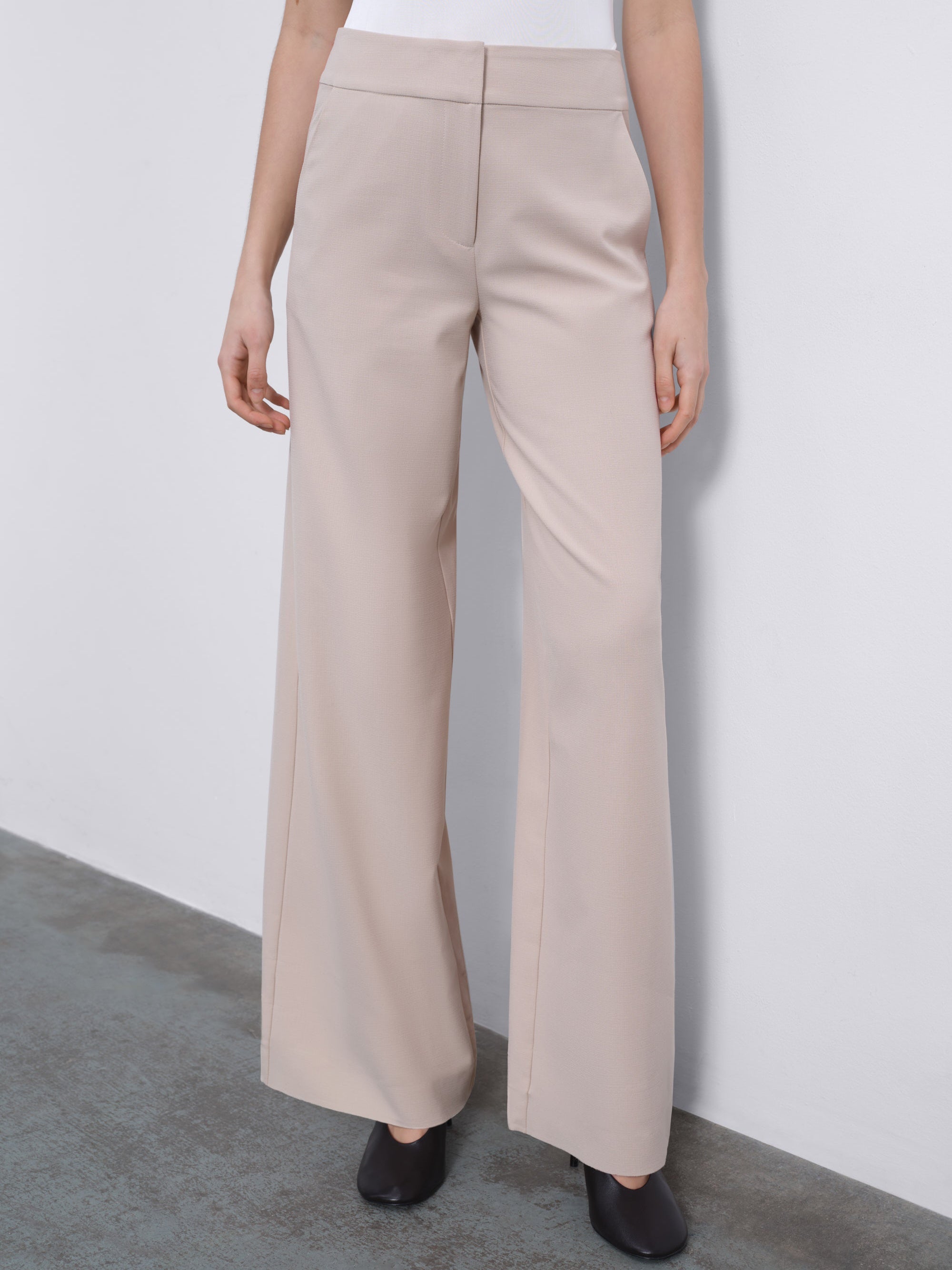 Oris Tailored Wide-Leg Trousers — Warm Beige