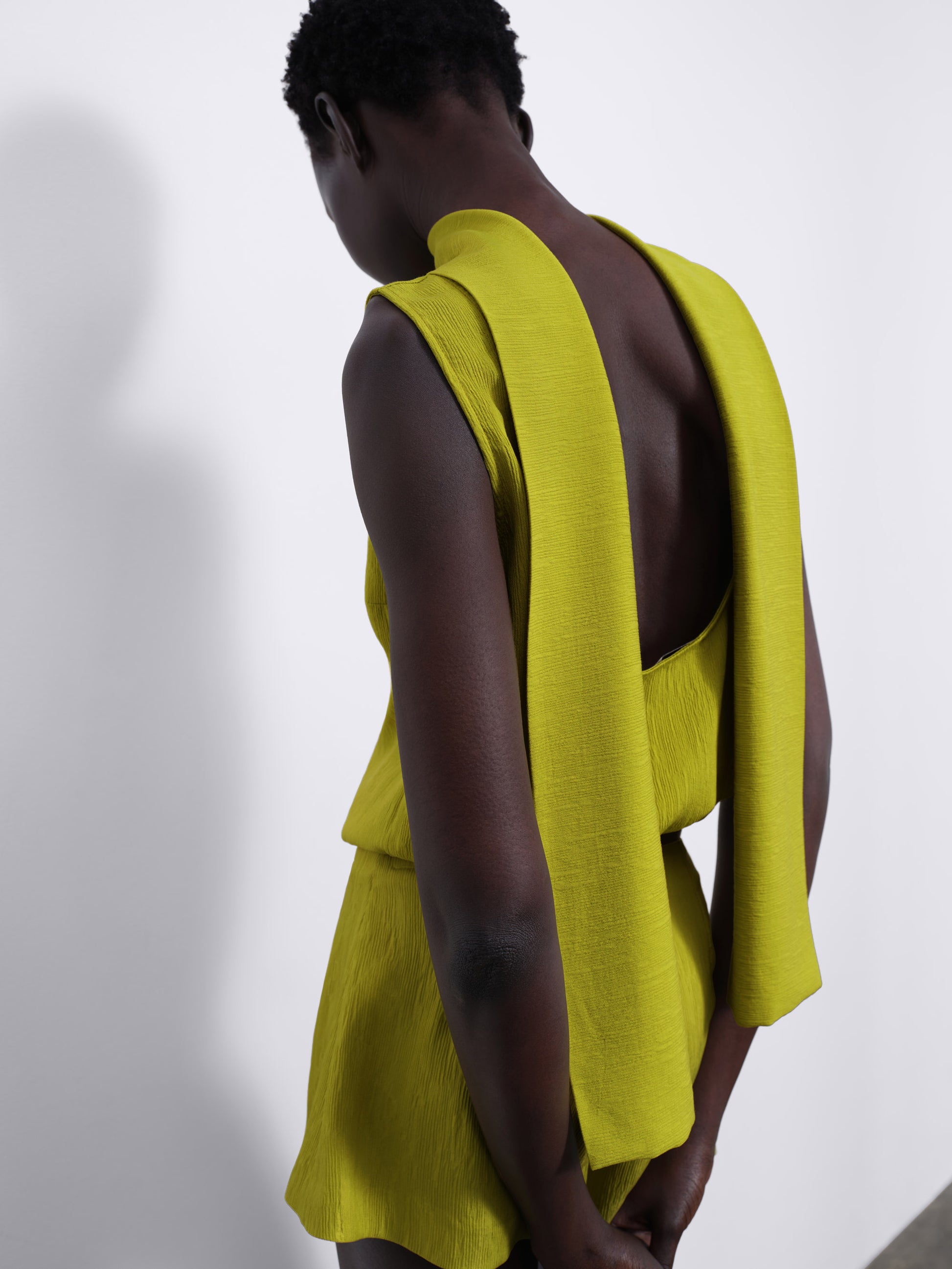 Selis Textured Scarf-Tie Top — Oil Green