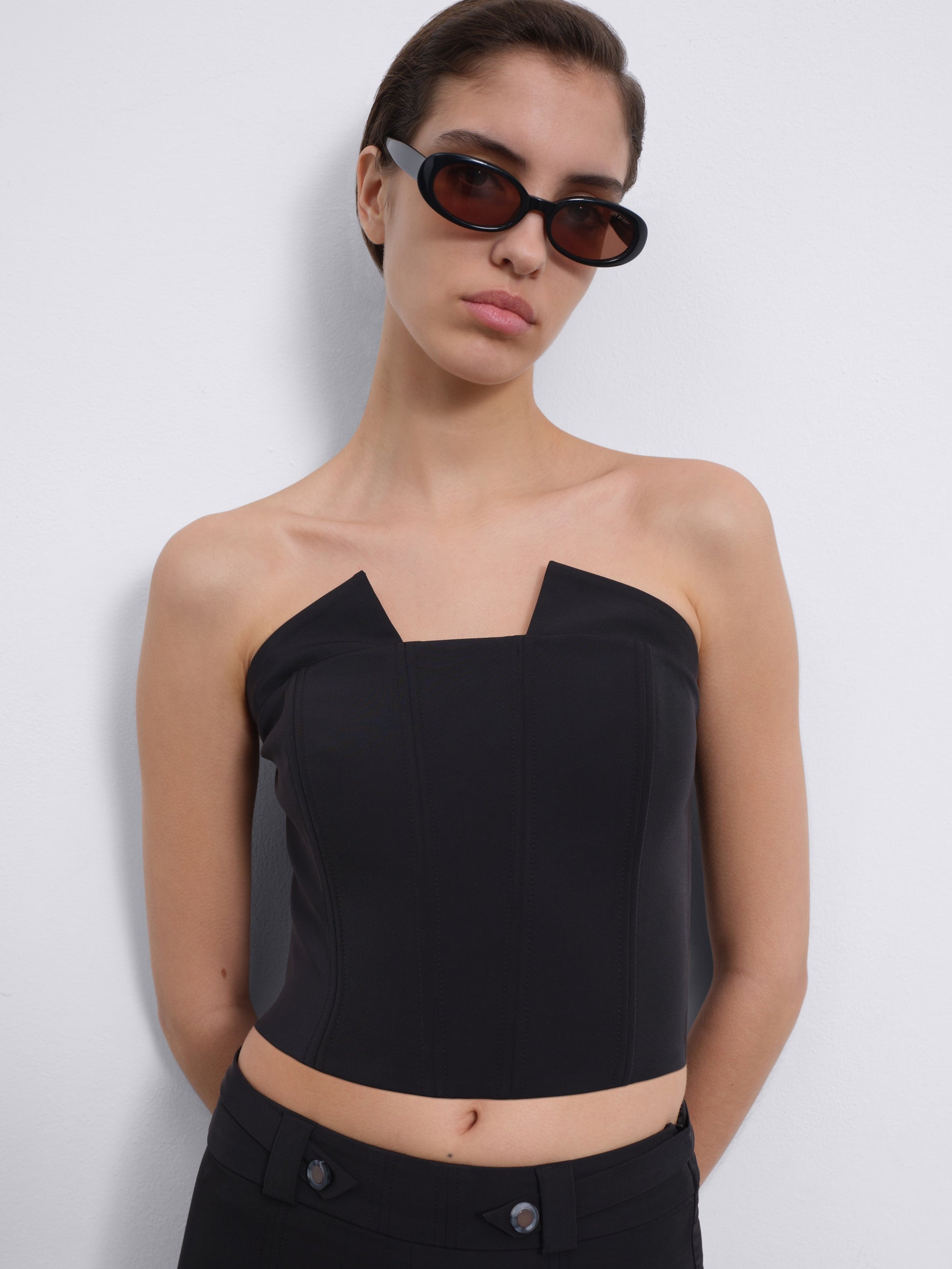 Sylvie Contrast Panel Corset Top — Black