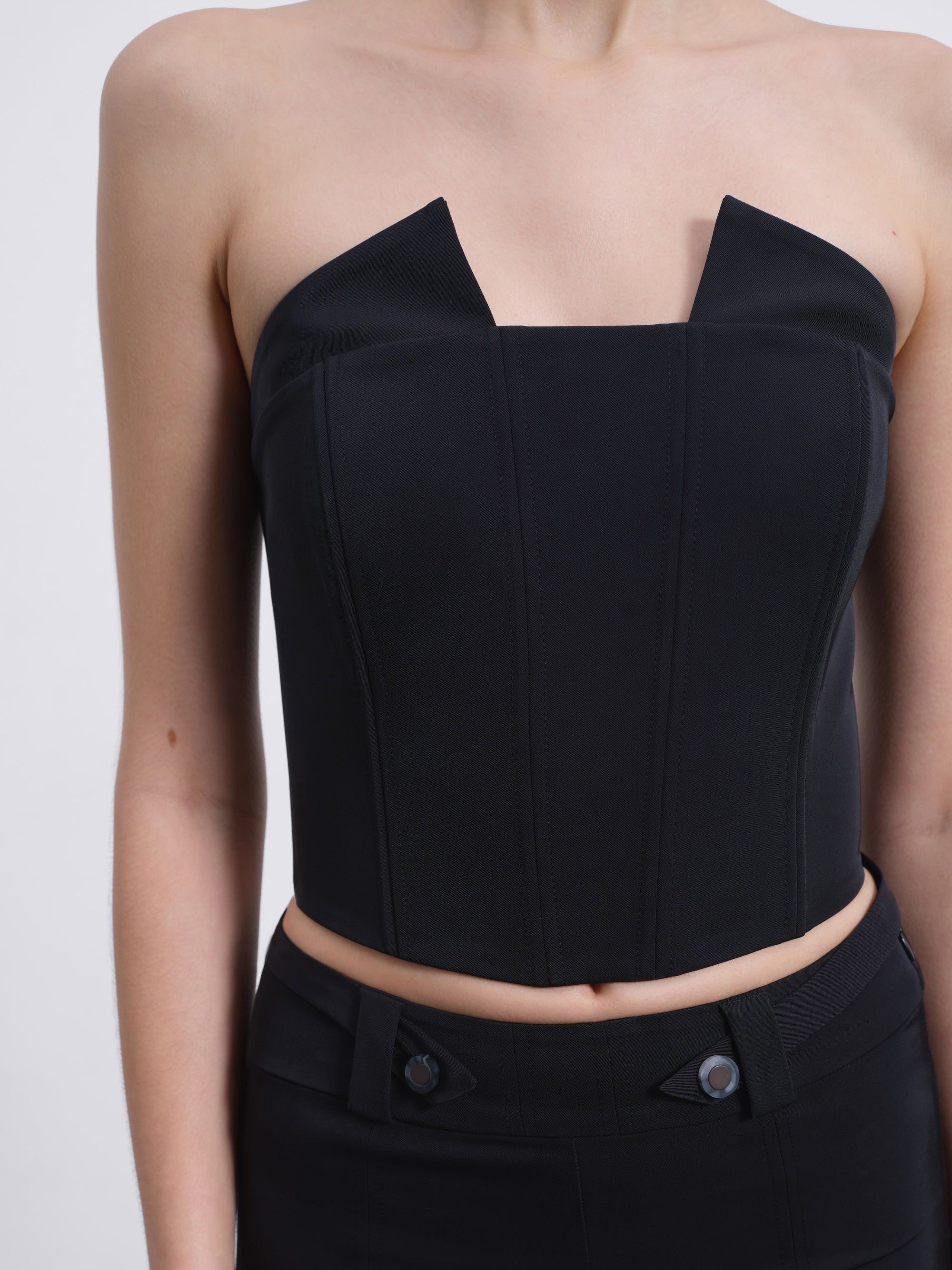 Sylvie Contrast Panel Corset Top — Black