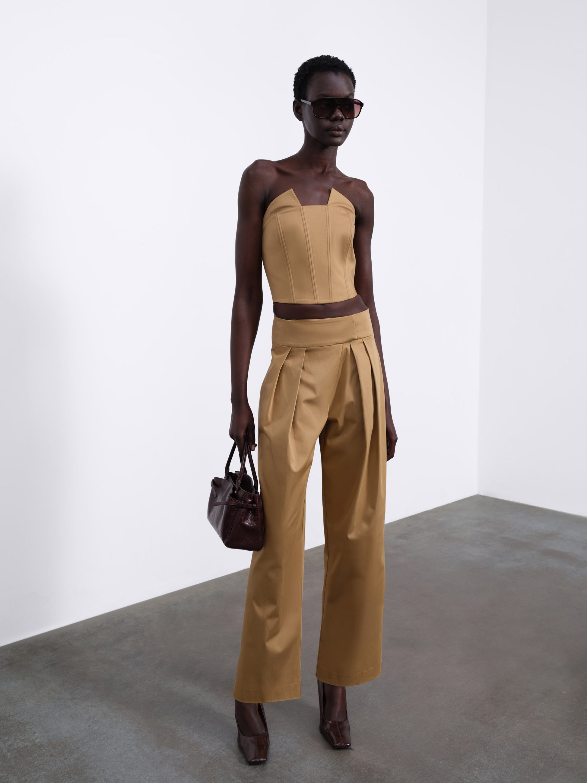 Veyra Sculpt Corset Top — Warm Camel