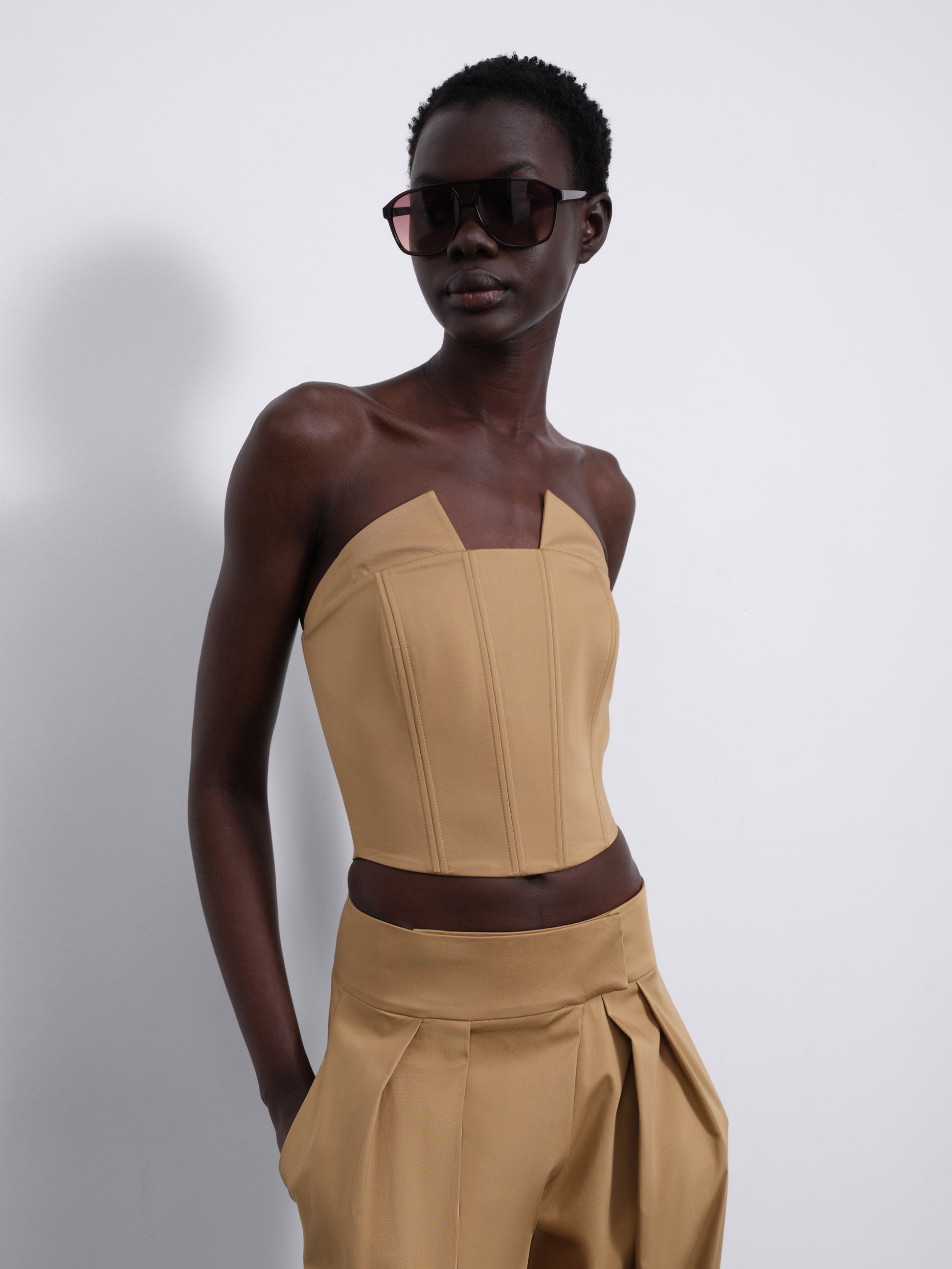 Veyra Sculpt Corset Top — Warm Camel