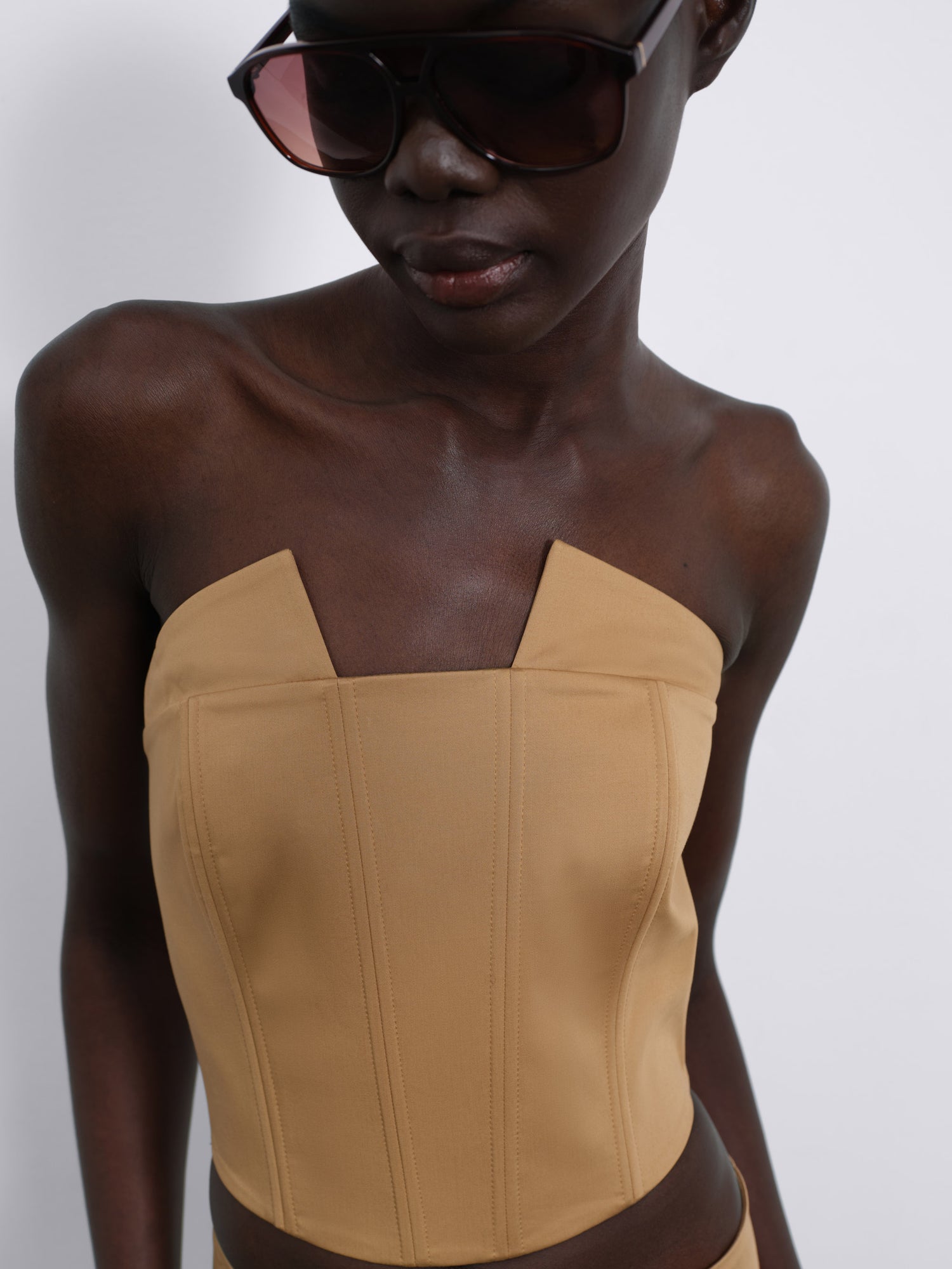 Veyra Sculpt Corset Top — Warm Camel