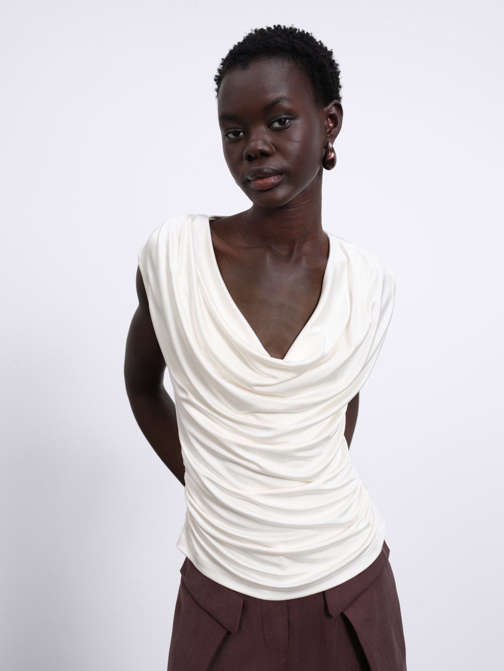 Ylune Liquid Drape Sleeveless Top — Soft Ivory