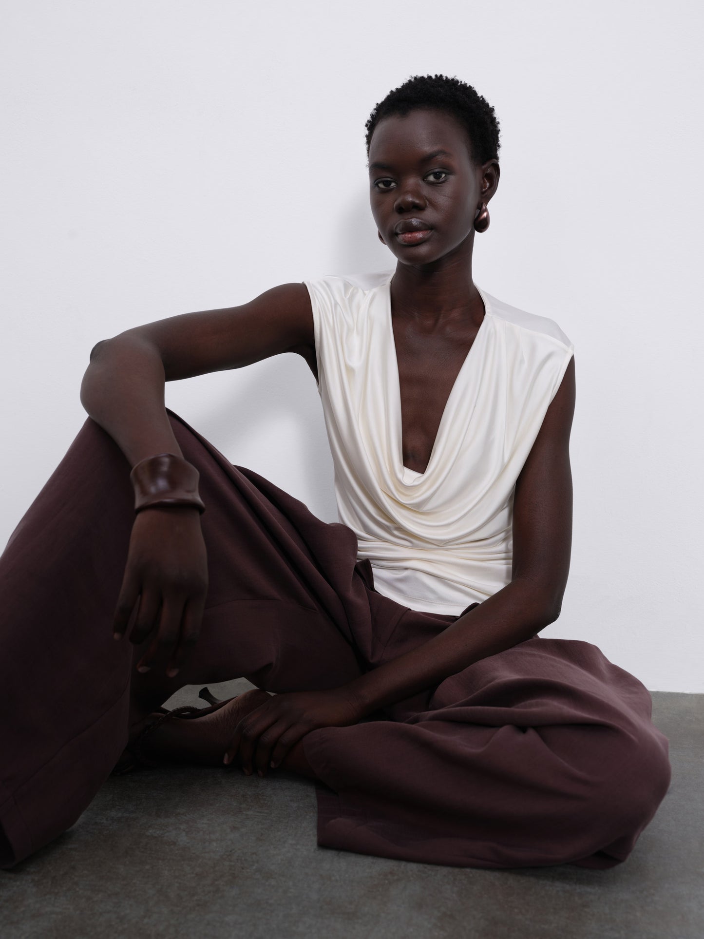 Ylune Liquid Drape Sleeveless Top — Soft Ivory